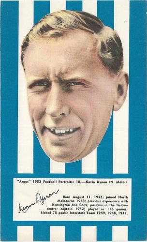 1953 Argus Football Portraits #10 Kevin Dynon Front